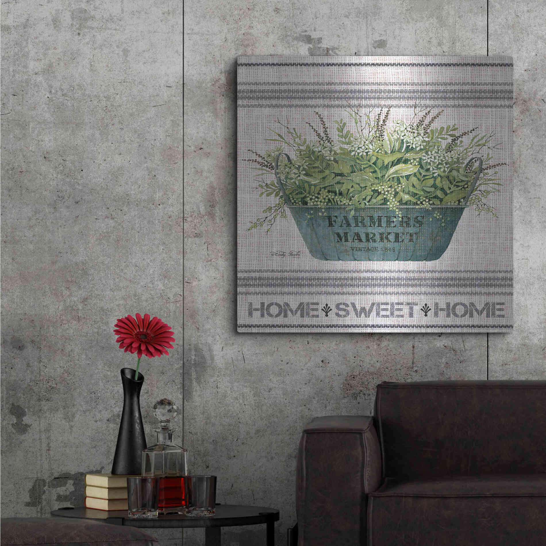 Luxe Metal Art 'Galvanized Farmer's Market Home Sweet Home' by Cindy Jacobs, Metal Wall Art,36x36