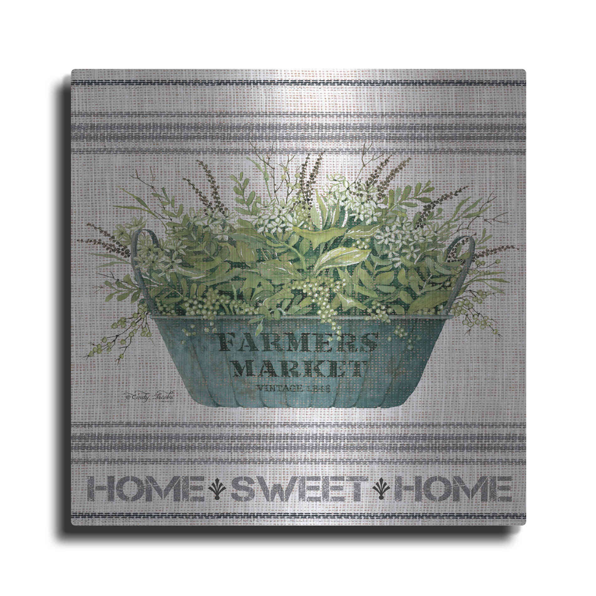 Luxe Metal Art 'Galvanized Farmer's Market Home Sweet Home' by Cindy Jacobs, Metal Wall Art