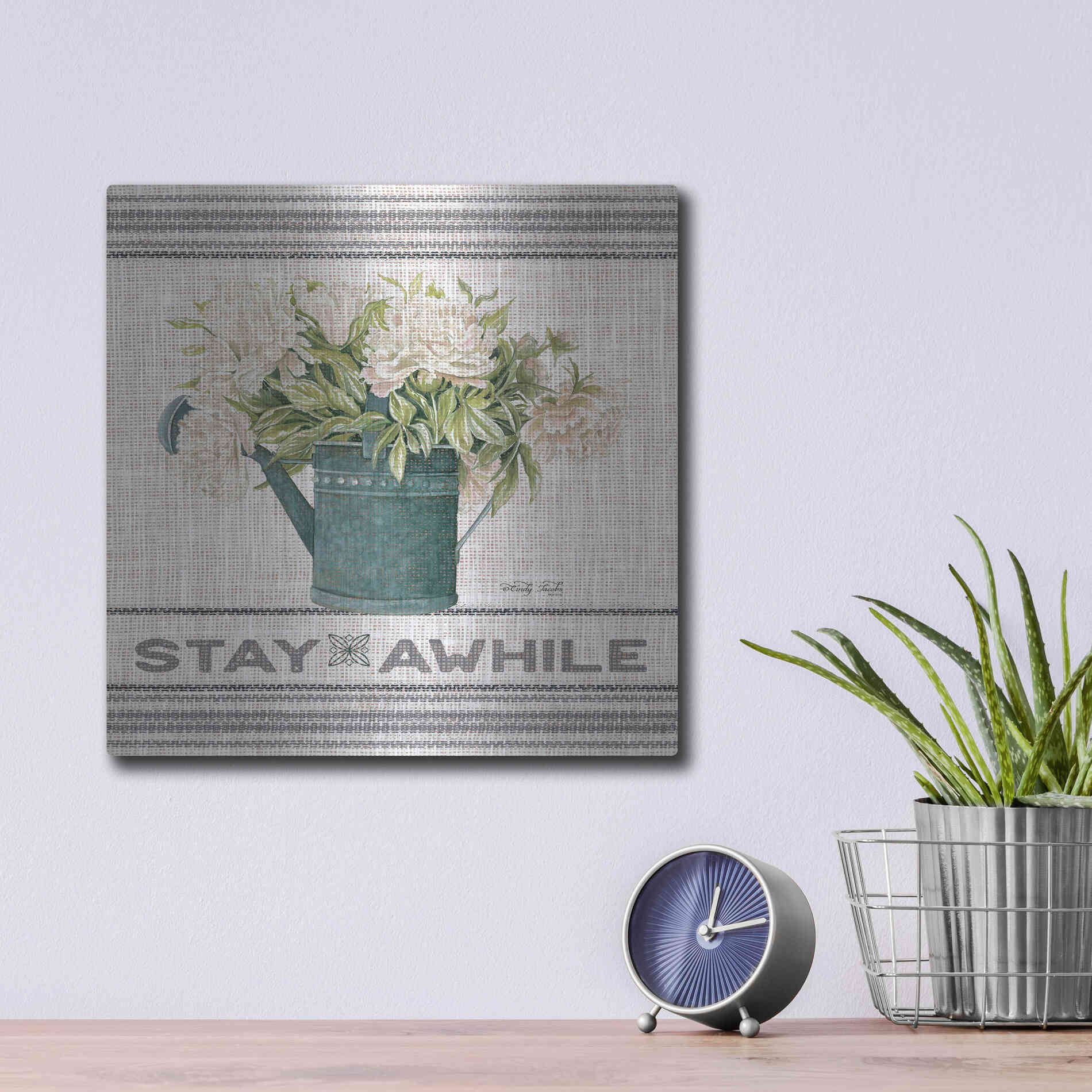 Luxe Metal Art 'Galvanized Peonies Stay Awhile' by Cindy Jacobs, Metal Wall Art,12x12