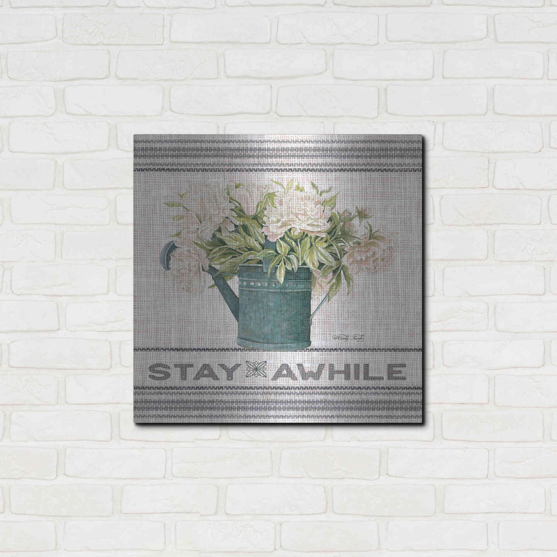 Luxe Metal Art 'Galvanized Peonies Stay Awhile' by Cindy Jacobs, Metal Wall Art,24x24