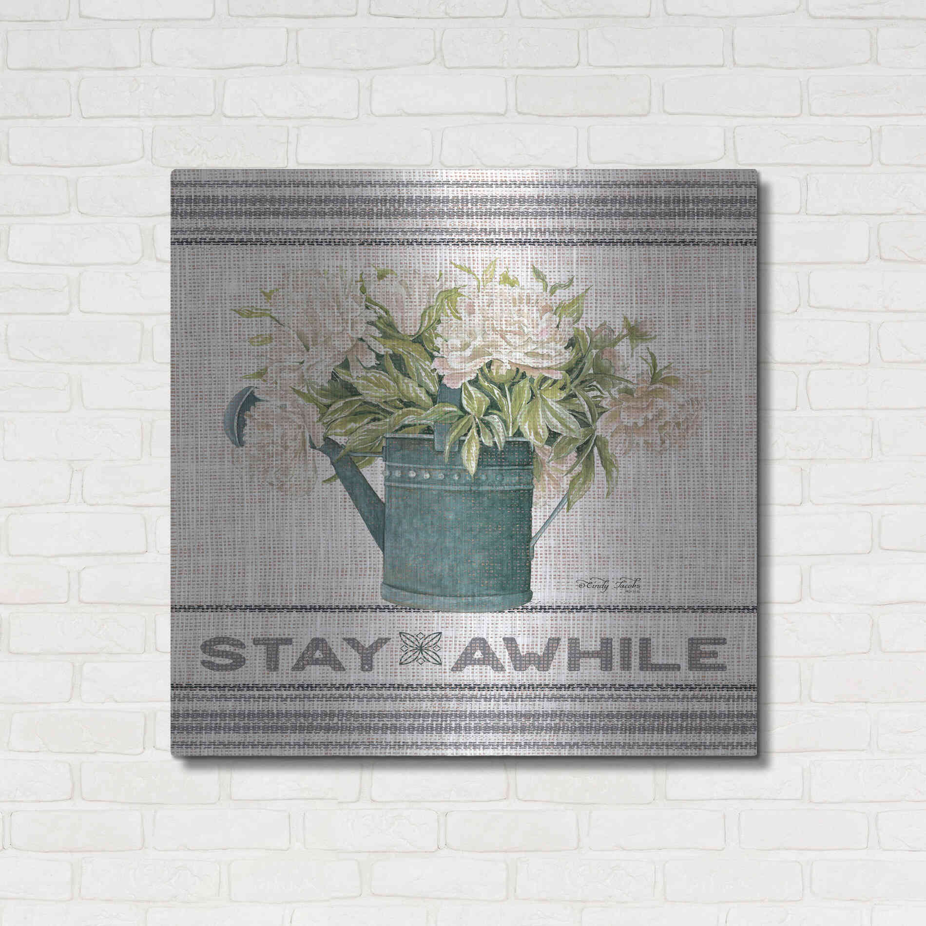 Luxe Metal Art 'Galvanized Peonies Stay Awhile' by Cindy Jacobs, Metal Wall Art,36x36