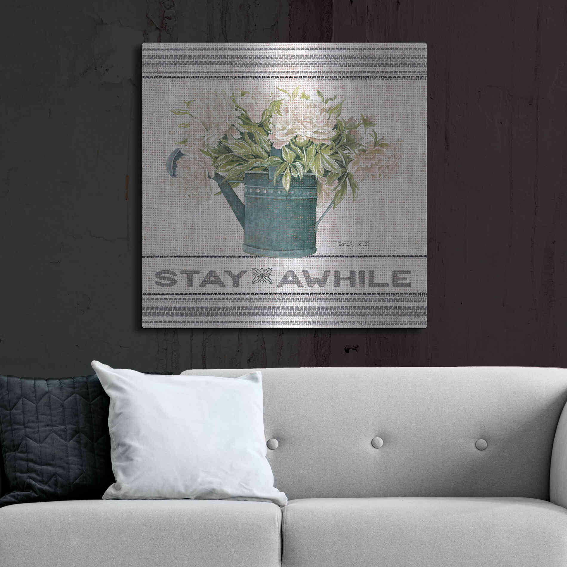 Luxe Metal Art 'Galvanized Peonies Stay Awhile' by Cindy Jacobs, Metal Wall Art,36x36