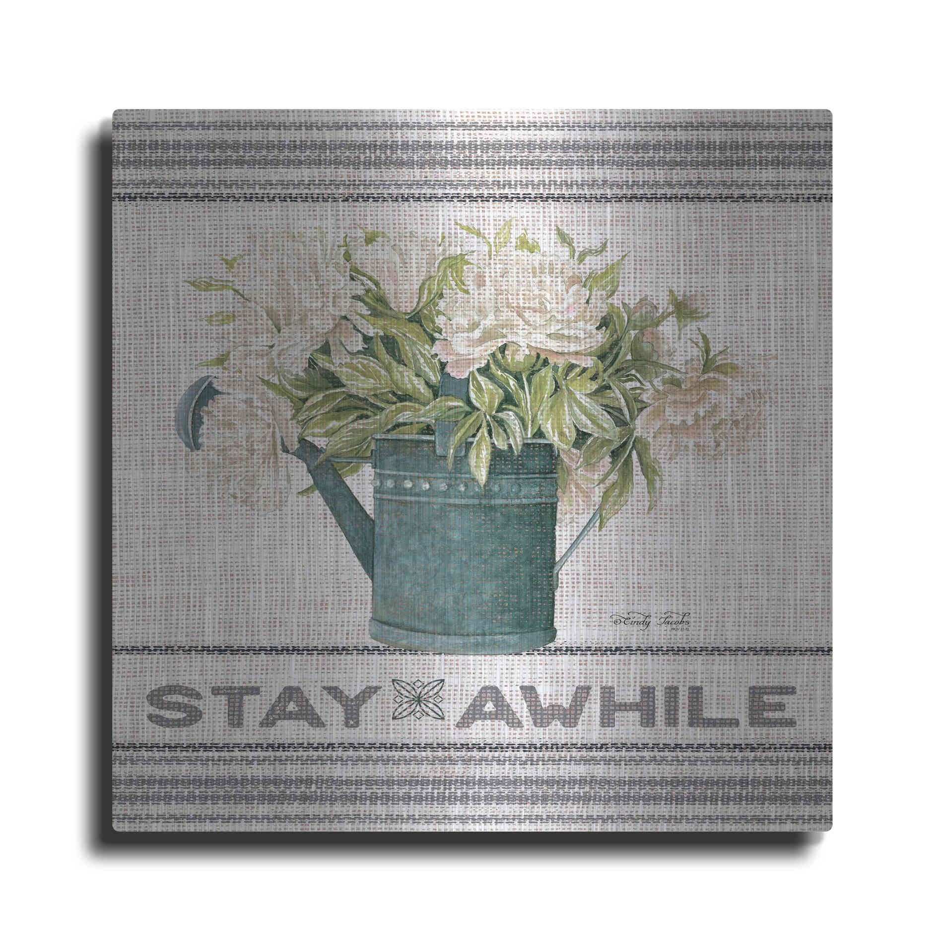 Luxe Metal Art 'Galvanized Peonies Stay Awhile' by Cindy Jacobs, Metal Wall Art