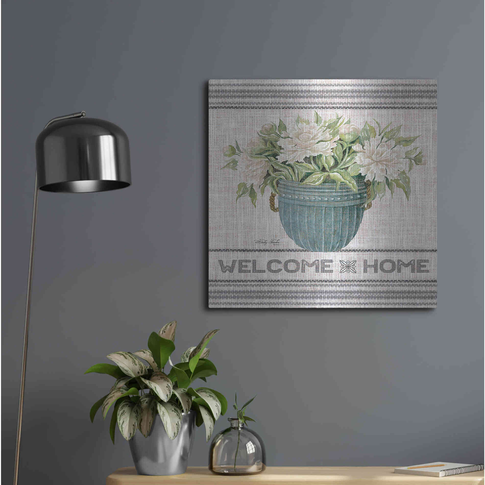 Luxe Metal Art 'Galvanized Peonies Welcome Home' by Cindy Jacobs, Metal Wall Art,24x24