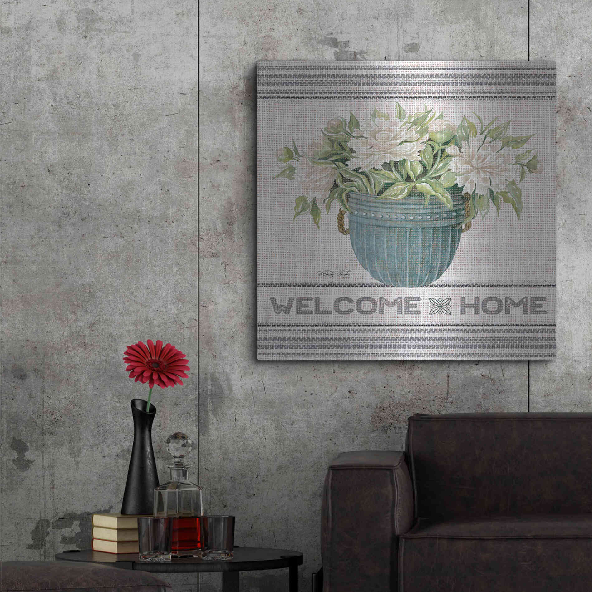 Luxe Metal Art 'Galvanized Peonies Welcome Home' by Cindy Jacobs, Metal Wall Art,36x36