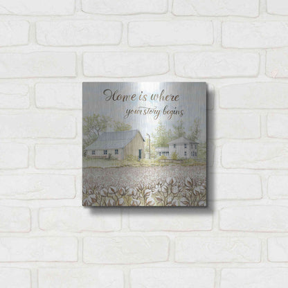 Luxe Metal Art 'Home Is Where Your Story Begins' by Cindy Jacobs, Metal Wall Art,12x12