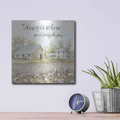Luxe Metal Art 'Home Is Where Your Story Begins' by Cindy Jacobs, Metal Wall Art,12x12