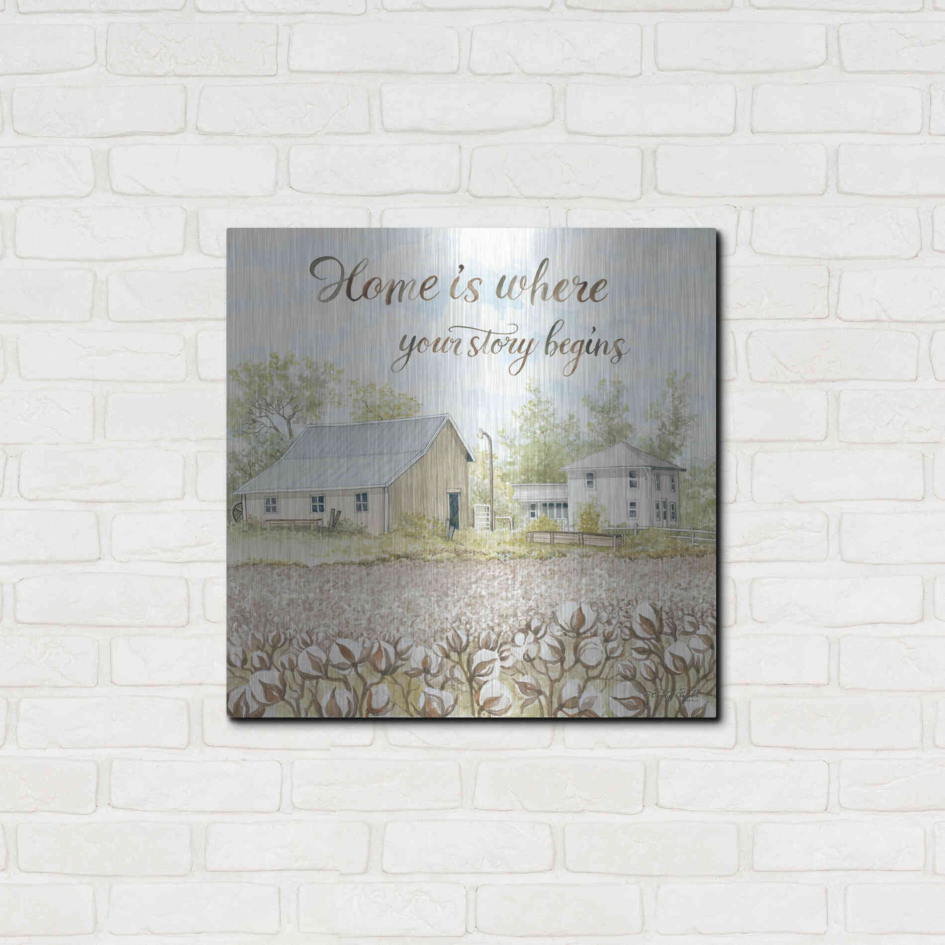 Luxe Metal Art 'Home Is Where Your Story Begins' by Cindy Jacobs, Metal Wall Art,24x24