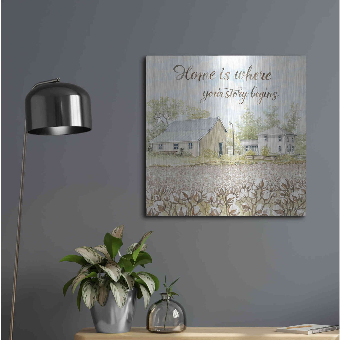 Luxe Metal Art 'Home Is Where Your Story Begins' by Cindy Jacobs, Metal Wall Art,24x24