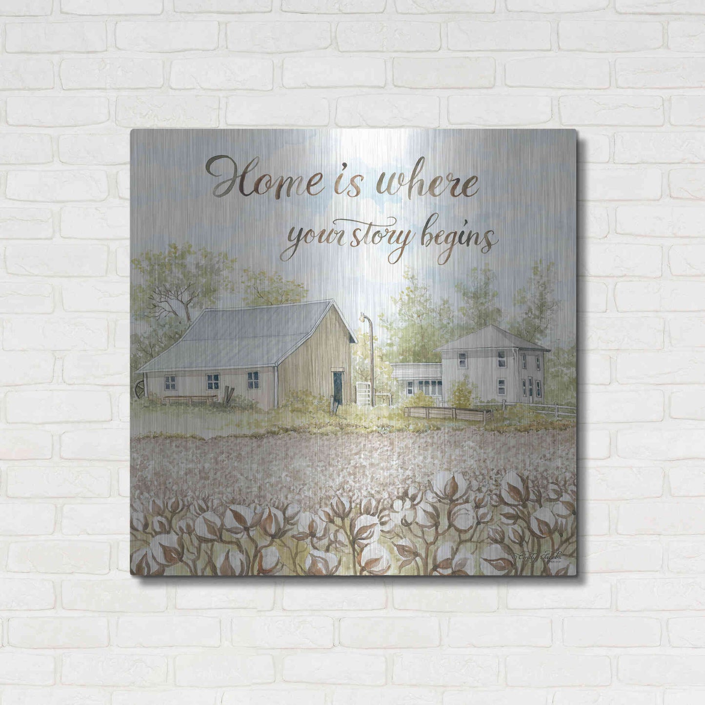 Luxe Metal Art 'Home Is Where Your Story Begins' by Cindy Jacobs, Metal Wall Art,36x36