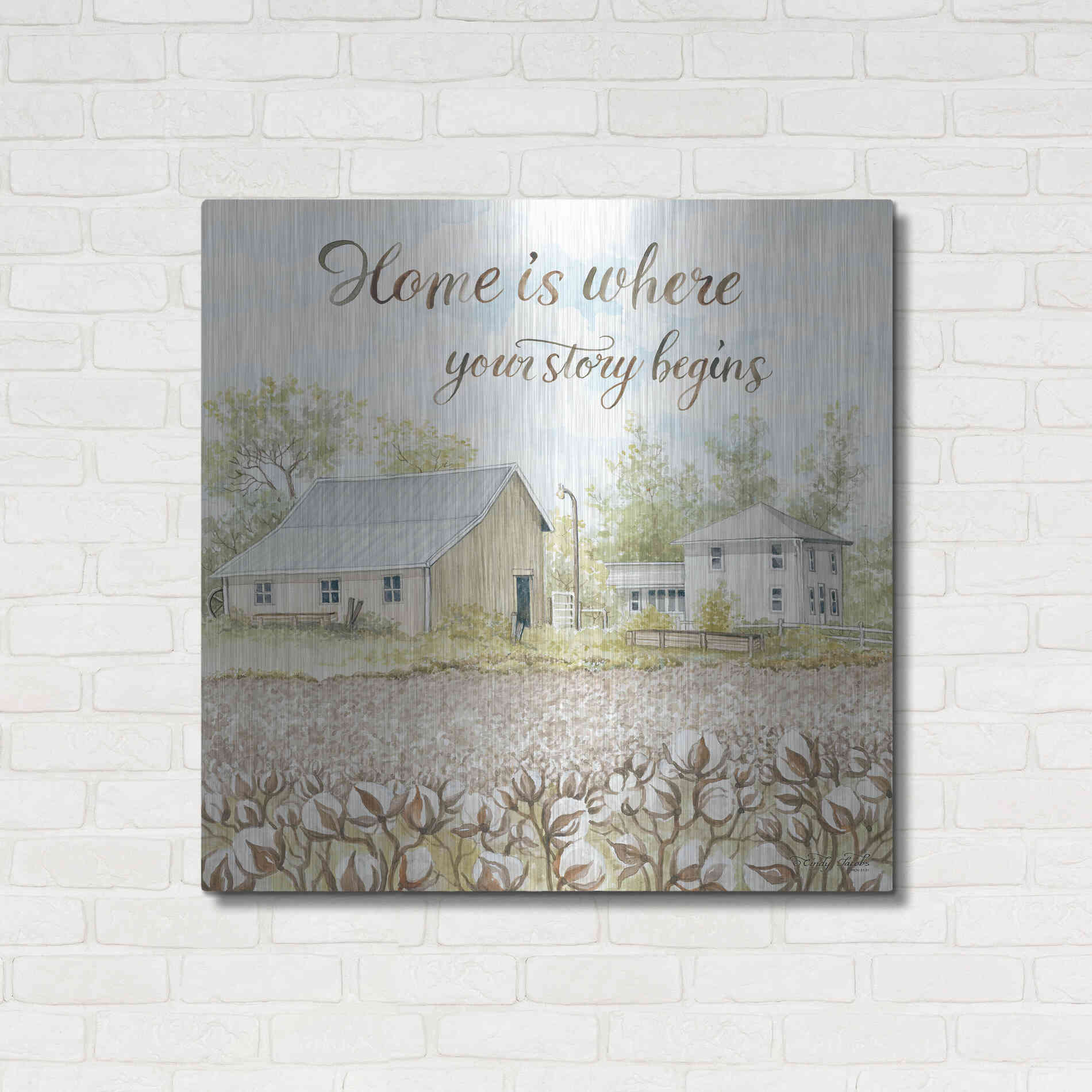 Luxe Metal Art 'Home Is Where Your Story Begins' by Cindy Jacobs, Metal Wall Art,36x36