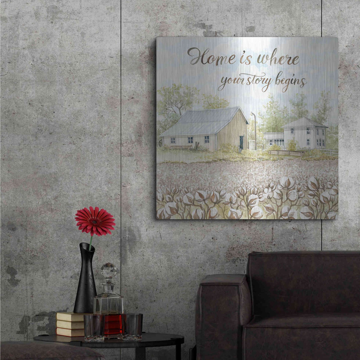 Luxe Metal Art 'Home Is Where Your Story Begins' by Cindy Jacobs, Metal Wall Art,36x36