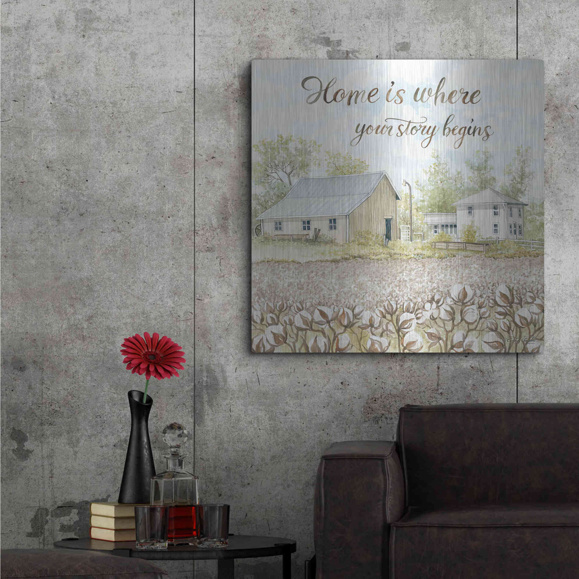Luxe Metal Art 'Home Is Where Your Story Begins' by Cindy Jacobs, Metal Wall Art,36x36