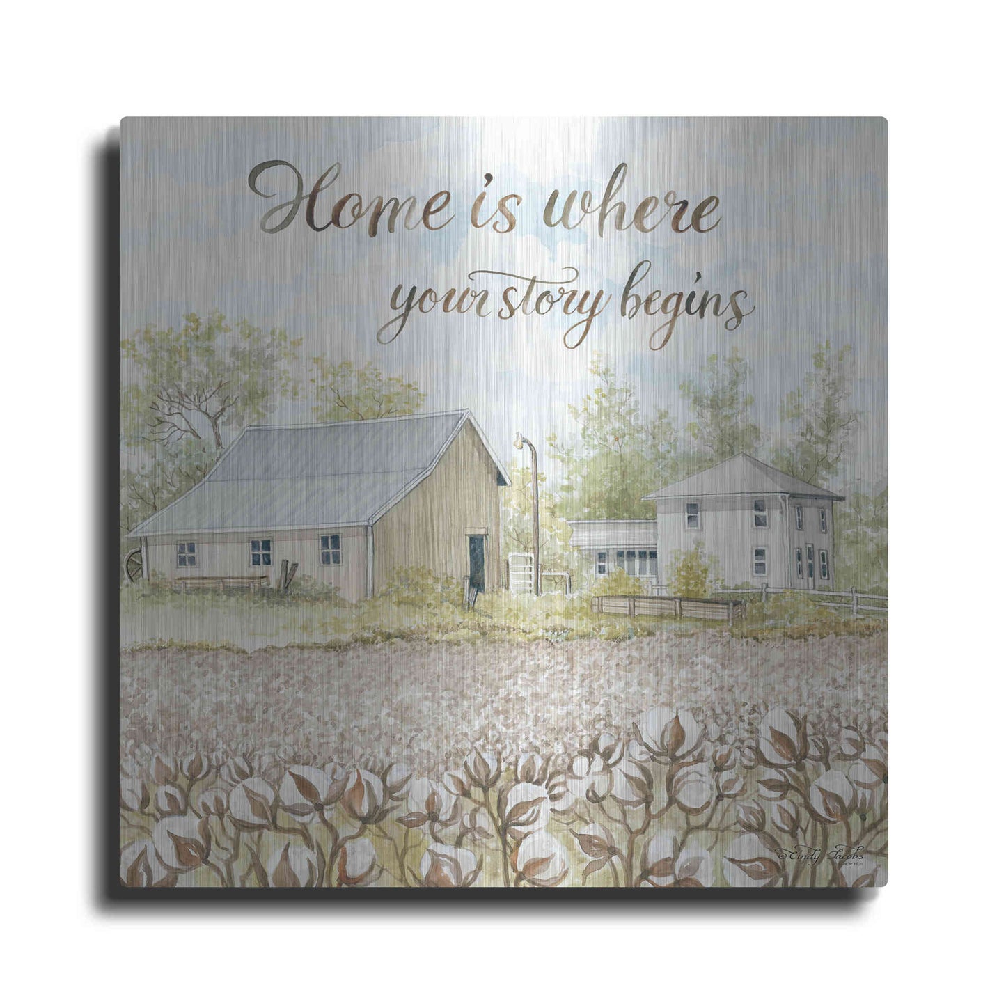 Luxe Metal Art 'Home Is Where Your Story Begins' by Cindy Jacobs, Metal Wall Art