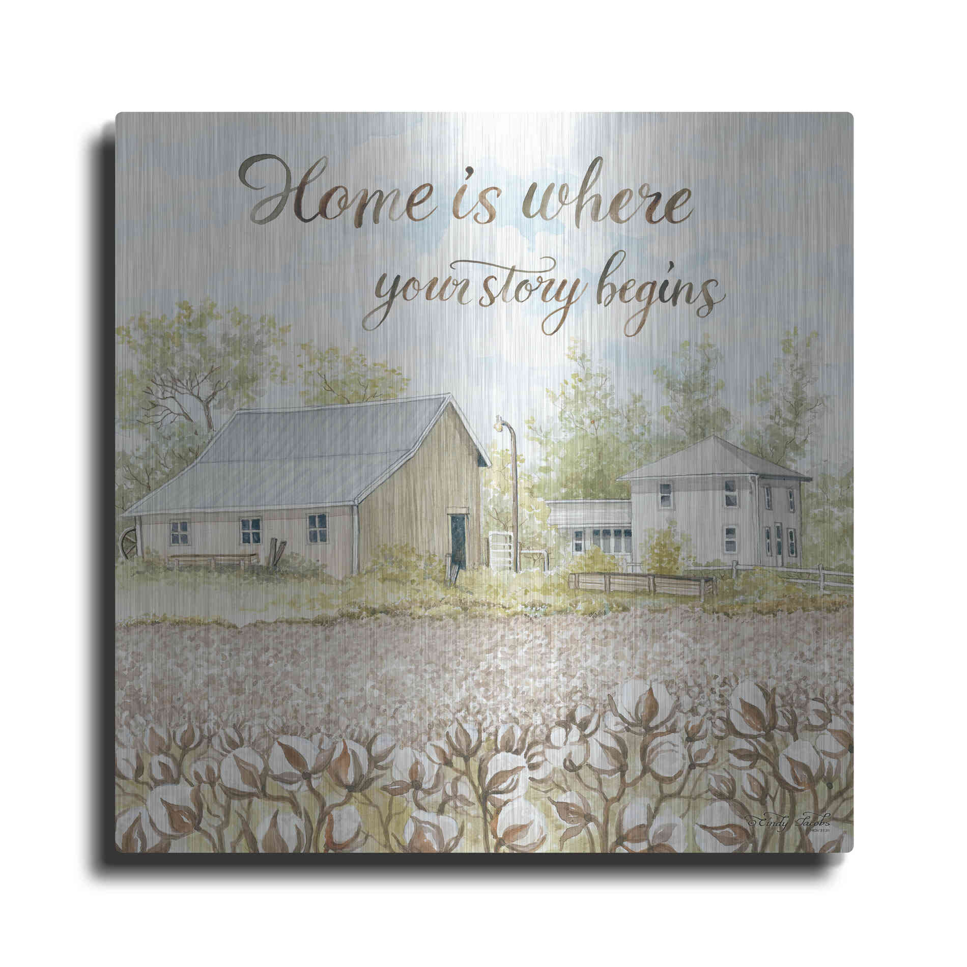 Luxe Metal Art 'Home Is Where Your Story Begins' by Cindy Jacobs, Metal Wall Art