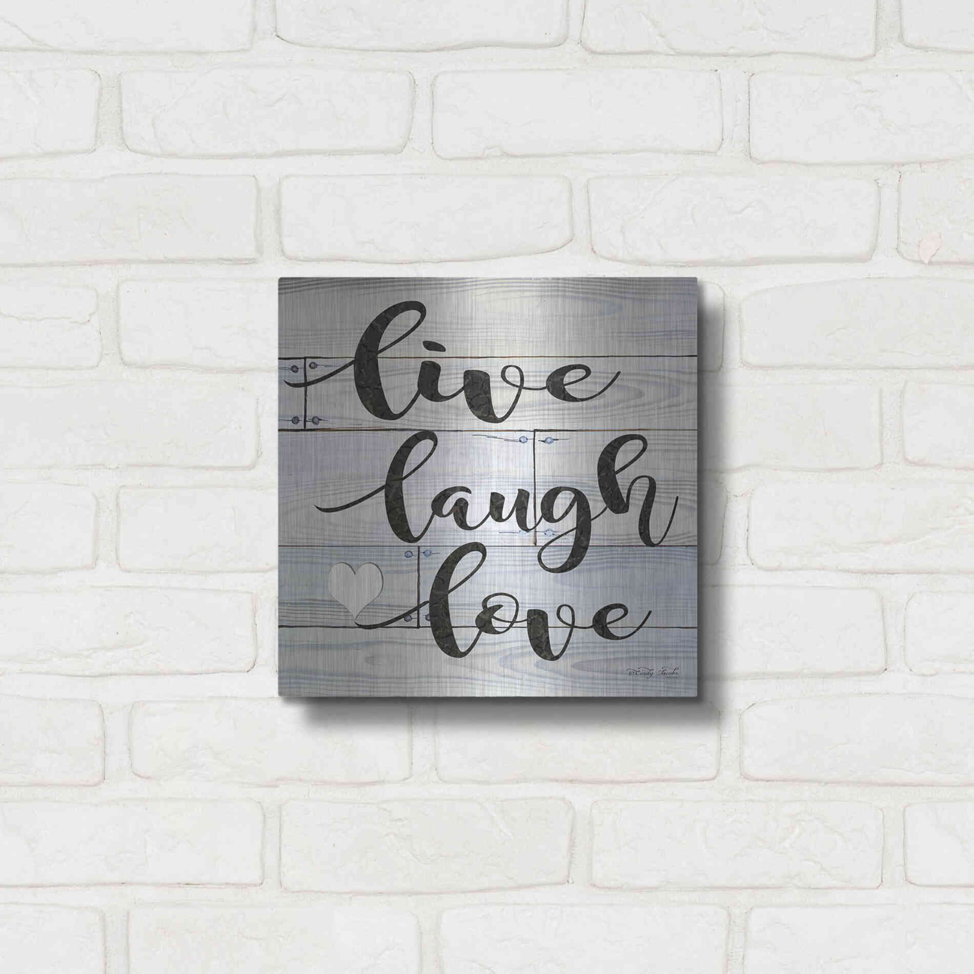 Luxe Metal Art 'Live, Laugh, Love' by Cindy Jacobs, Metal Wall Art,12x12