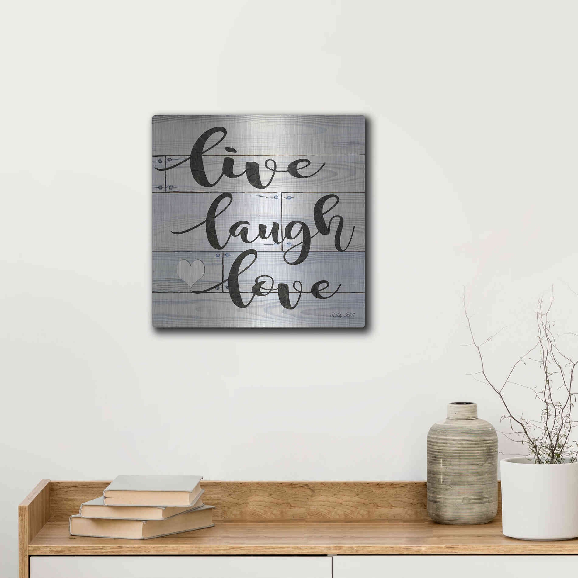 Luxe Metal Art 'Live, Laugh, Love' by Cindy Jacobs, Metal Wall Art,12x12