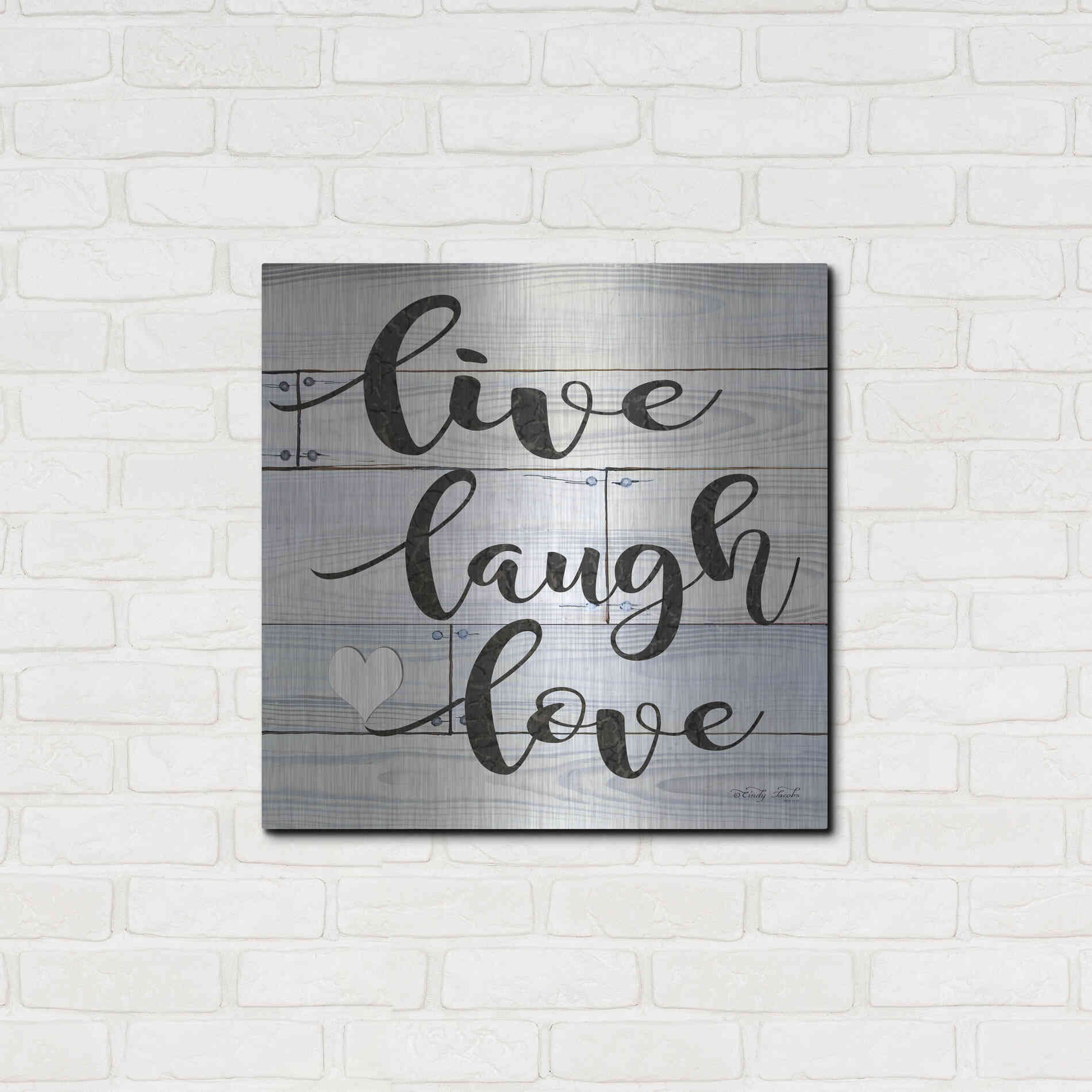 Luxe Metal Art 'Live, Laugh, Love' by Cindy Jacobs, Metal Wall Art,24x24