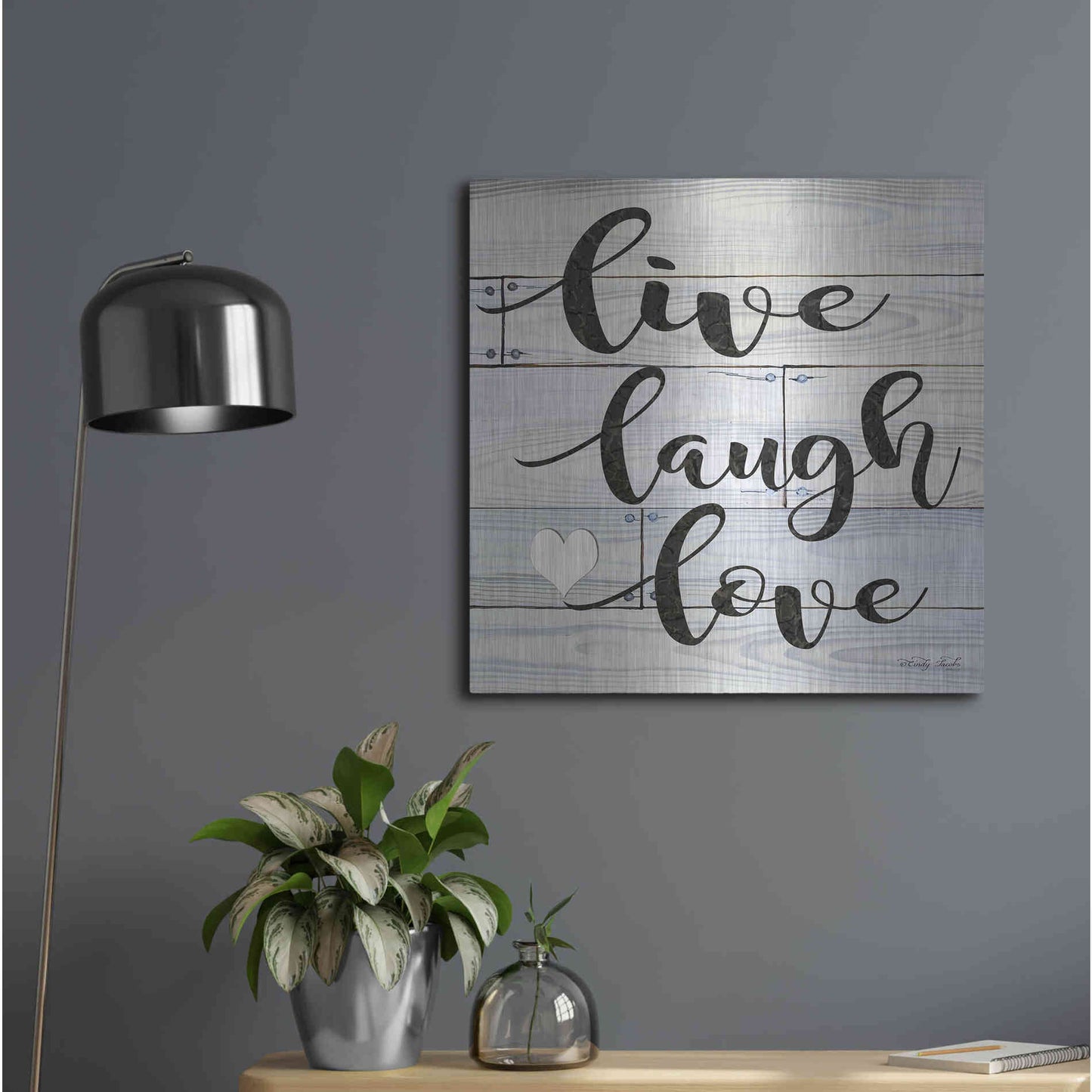 Luxe Metal Art 'Live, Laugh, Love' by Cindy Jacobs, Metal Wall Art,24x24