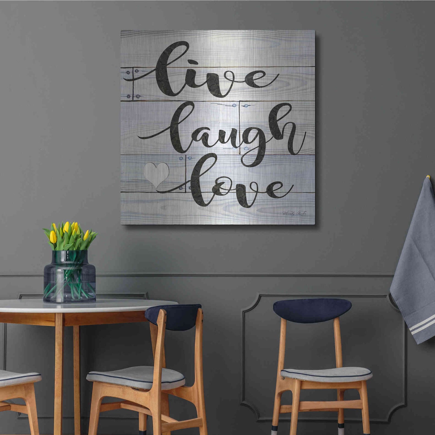 Luxe Metal Art 'Live, Laugh, Love' by Cindy Jacobs, Metal Wall Art,36x36