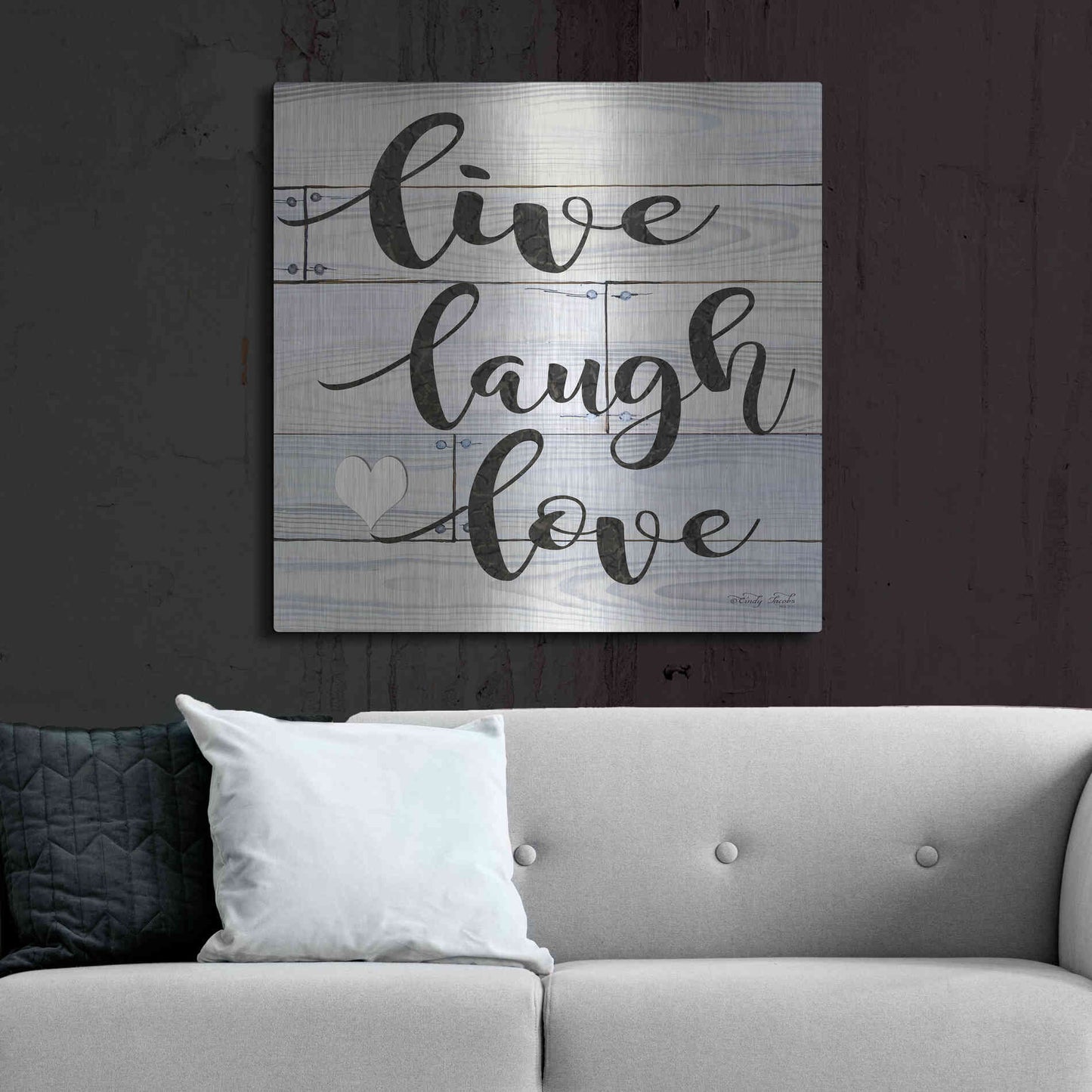 Luxe Metal Art 'Live, Laugh, Love' by Cindy Jacobs, Metal Wall Art,36x36