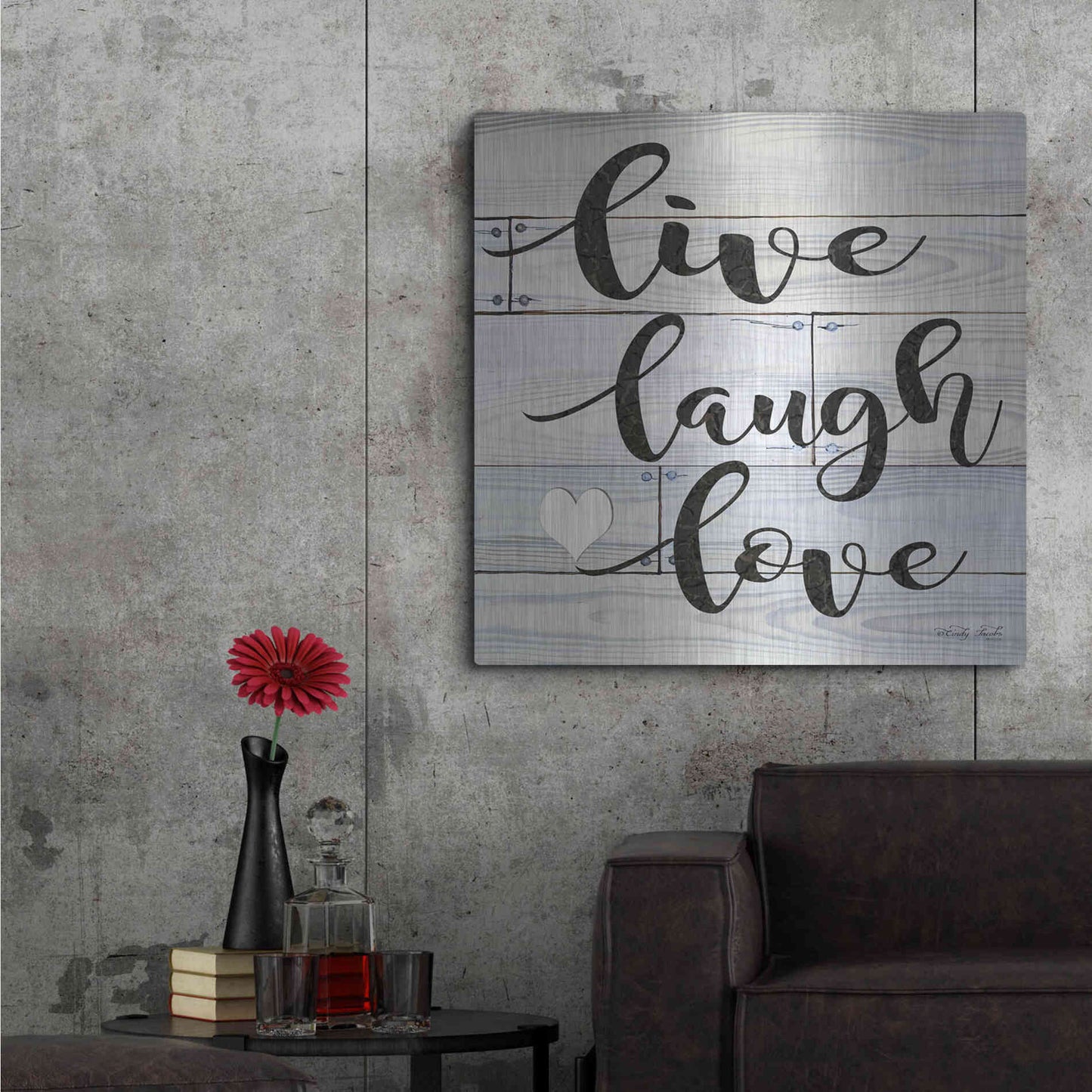 Luxe Metal Art 'Live, Laugh, Love' by Cindy Jacobs, Metal Wall Art,36x36