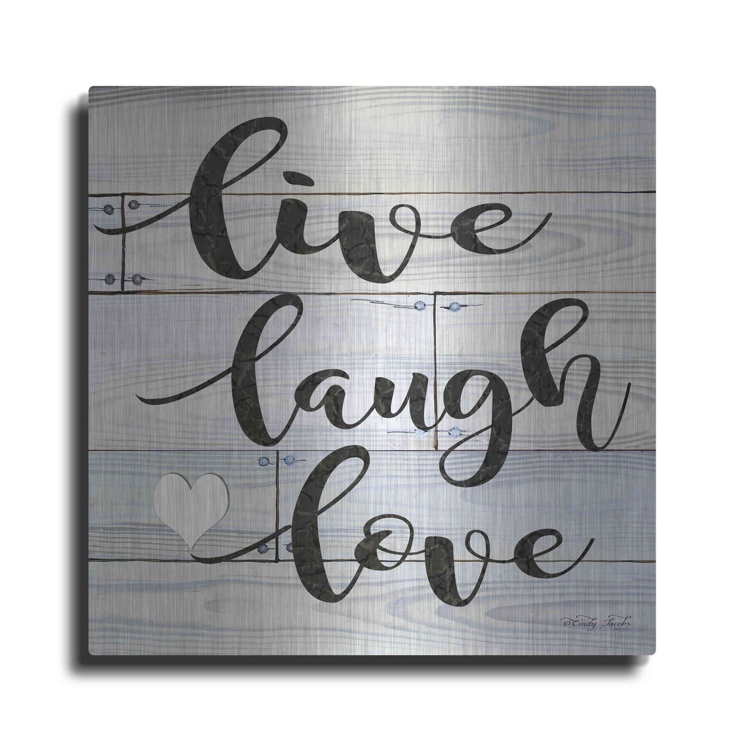 Luxe Metal Art 'Live, Laugh, Love' by Cindy Jacobs, Metal Wall Art