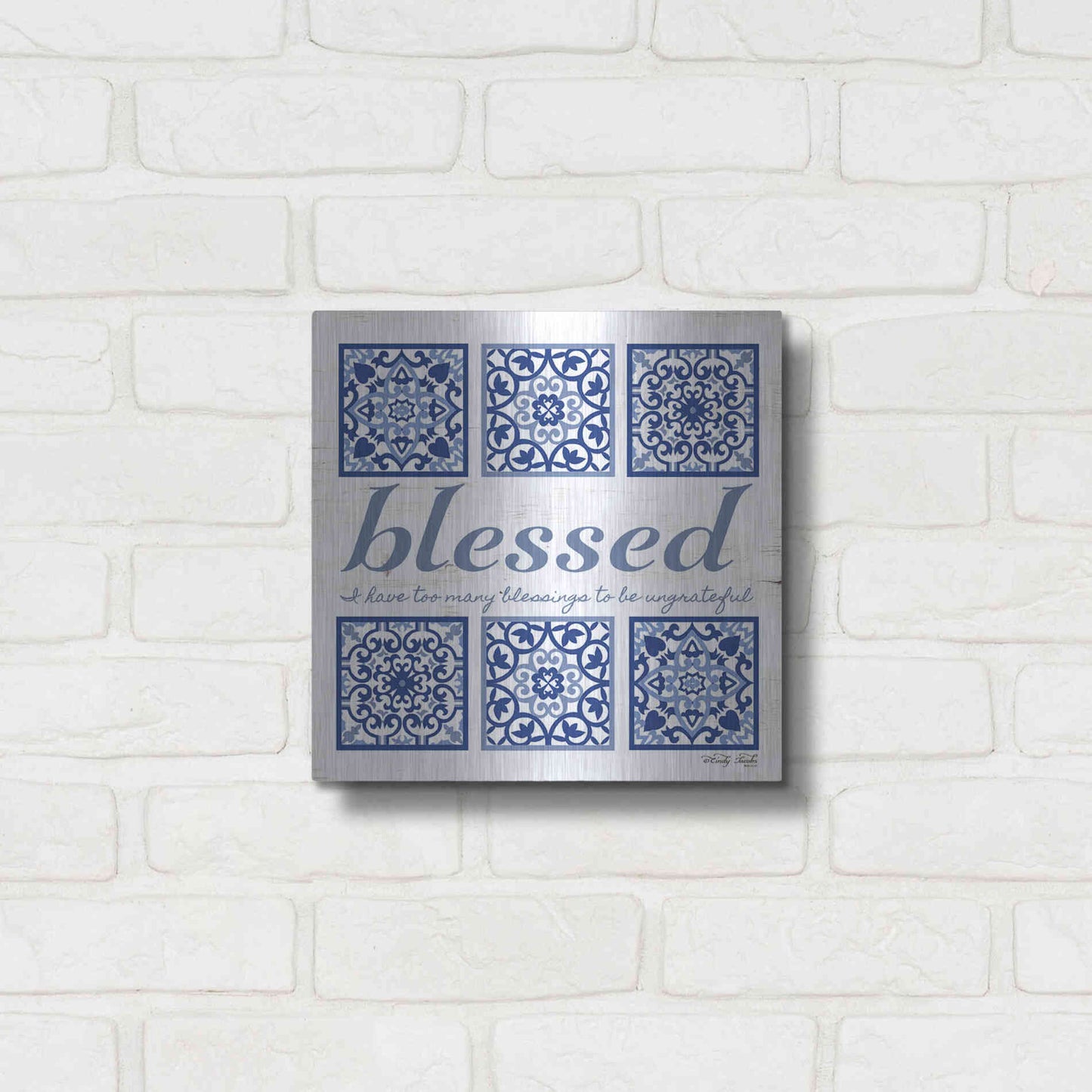 Luxe Metal Art 'Blessed Tile' by Cindy Jacobs, Metal Wall Art,12x12