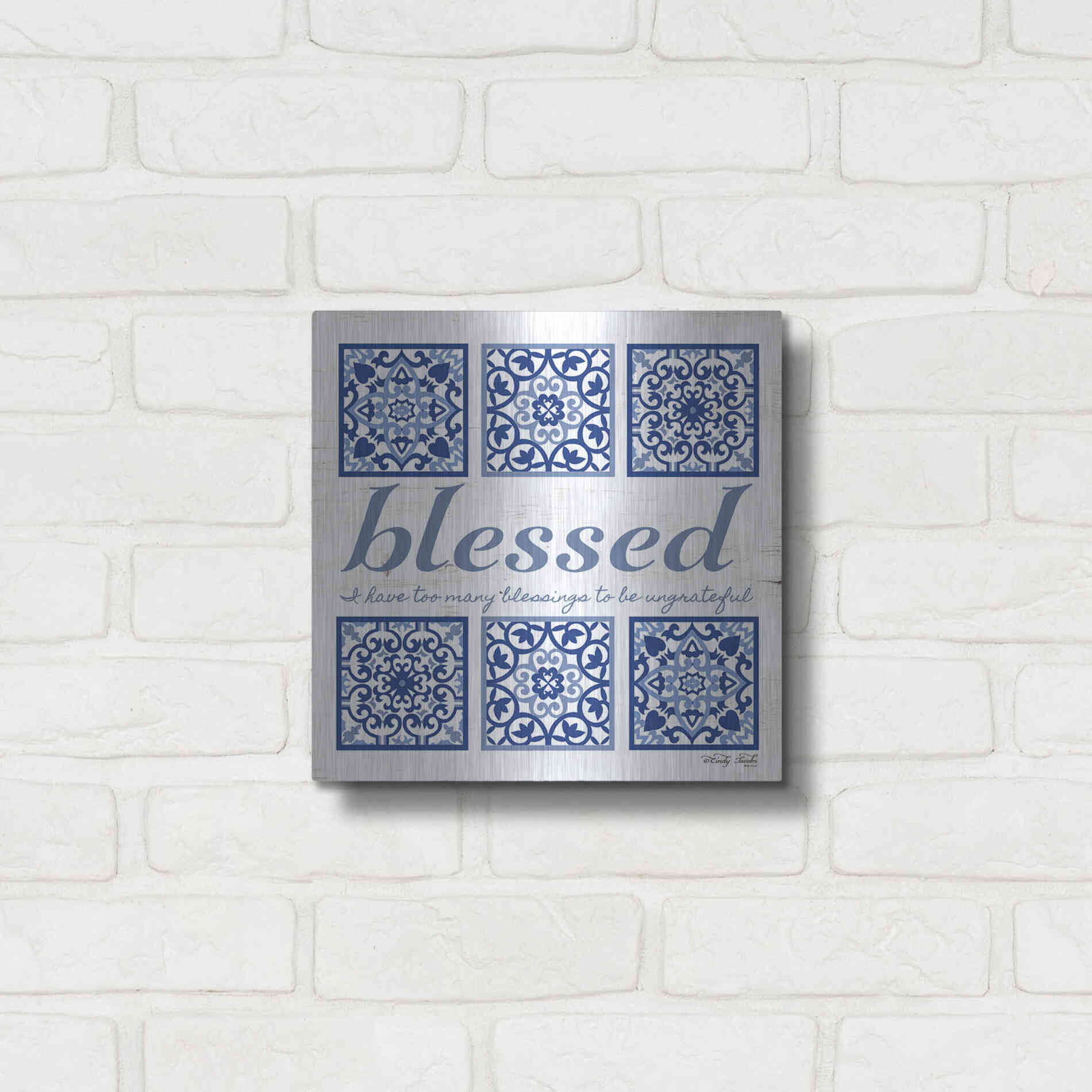 Luxe Metal Art 'Blessed Tile' by Cindy Jacobs, Metal Wall Art,12x12