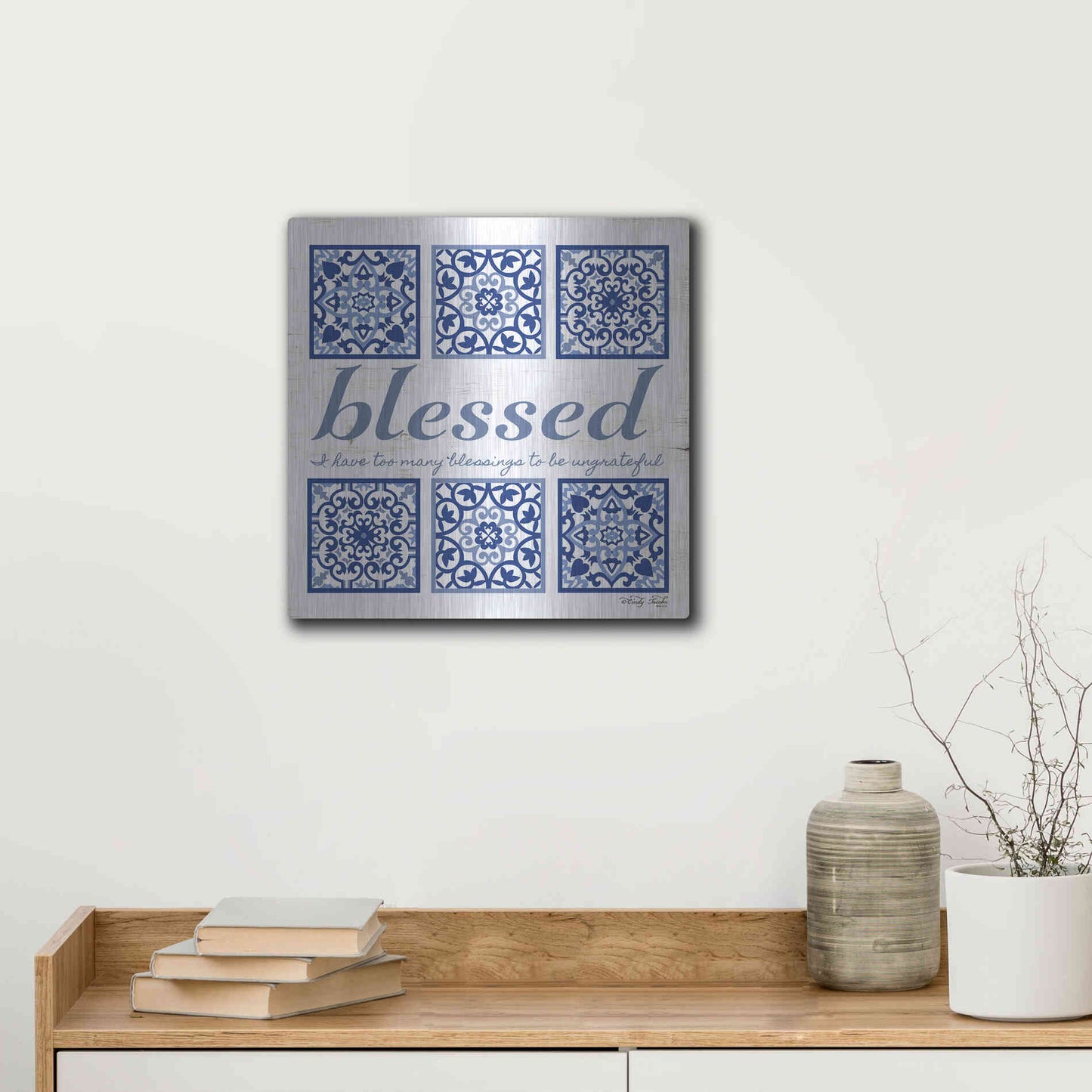 Luxe Metal Art 'Blessed Tile' by Cindy Jacobs, Metal Wall Art,12x12