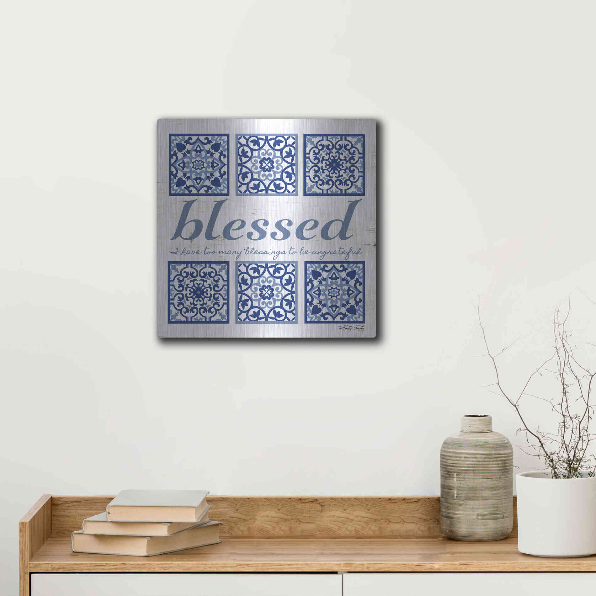 Luxe Metal Art 'Blessed Tile' by Cindy Jacobs, Metal Wall Art,12x12