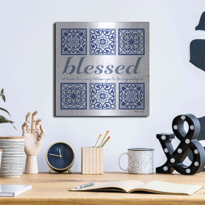 Luxe Metal Art 'Blessed Tile' by Cindy Jacobs, Metal Wall Art,12x12