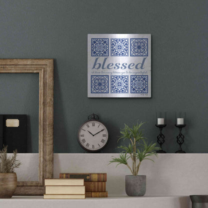 Luxe Metal Art 'Blessed Tile' by Cindy Jacobs, Metal Wall Art,12x12