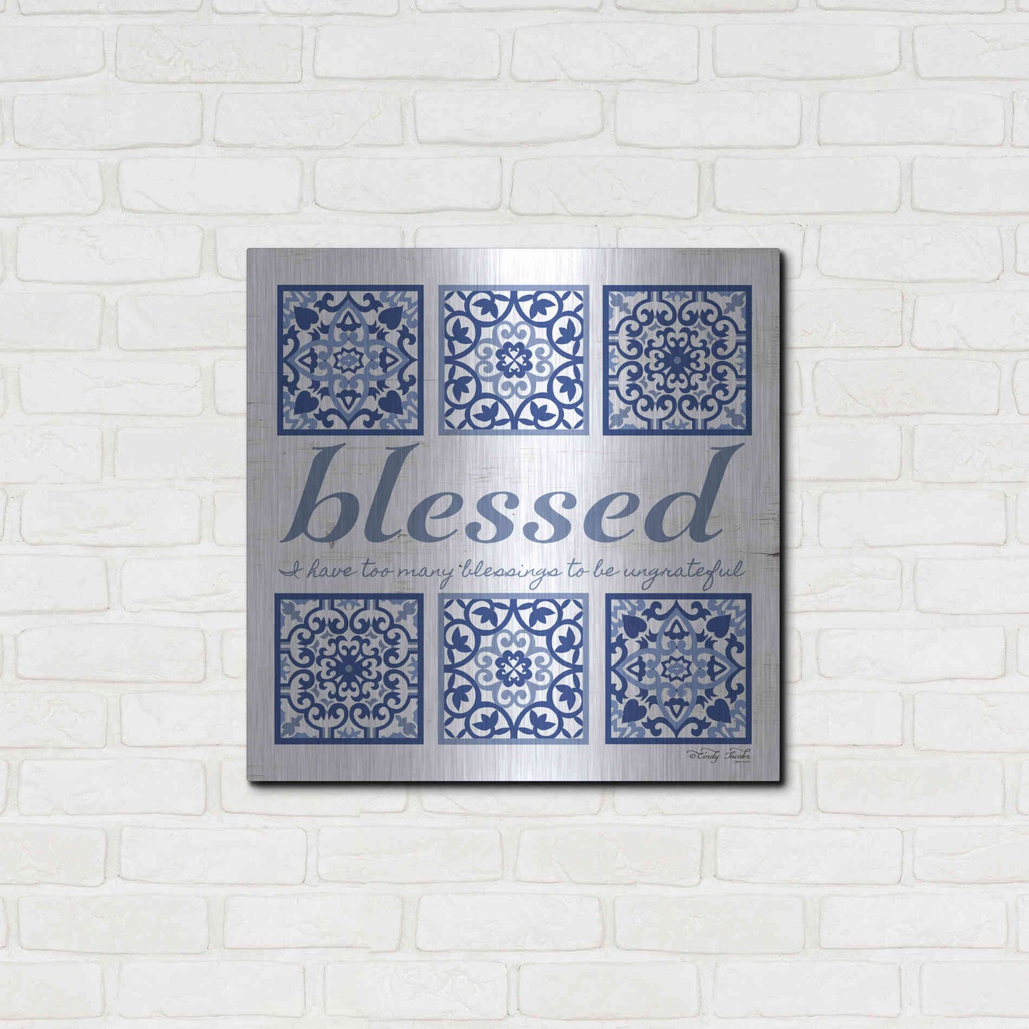 Luxe Metal Art 'Blessed Tile' by Cindy Jacobs, Metal Wall Art,24x24