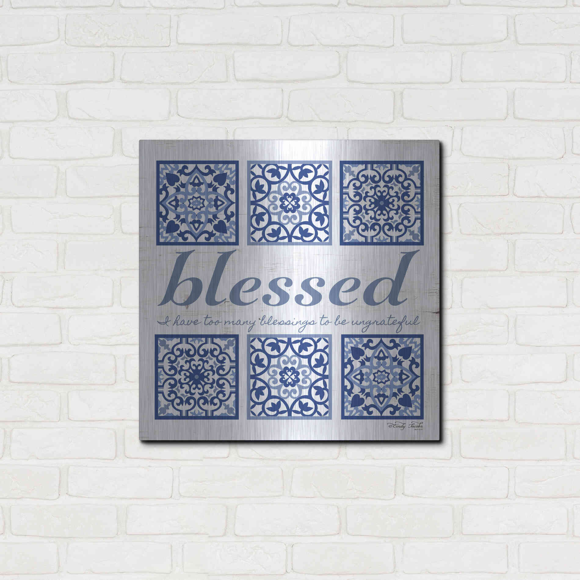 Luxe Metal Art 'Blessed Tile' by Cindy Jacobs, Metal Wall Art,24x24