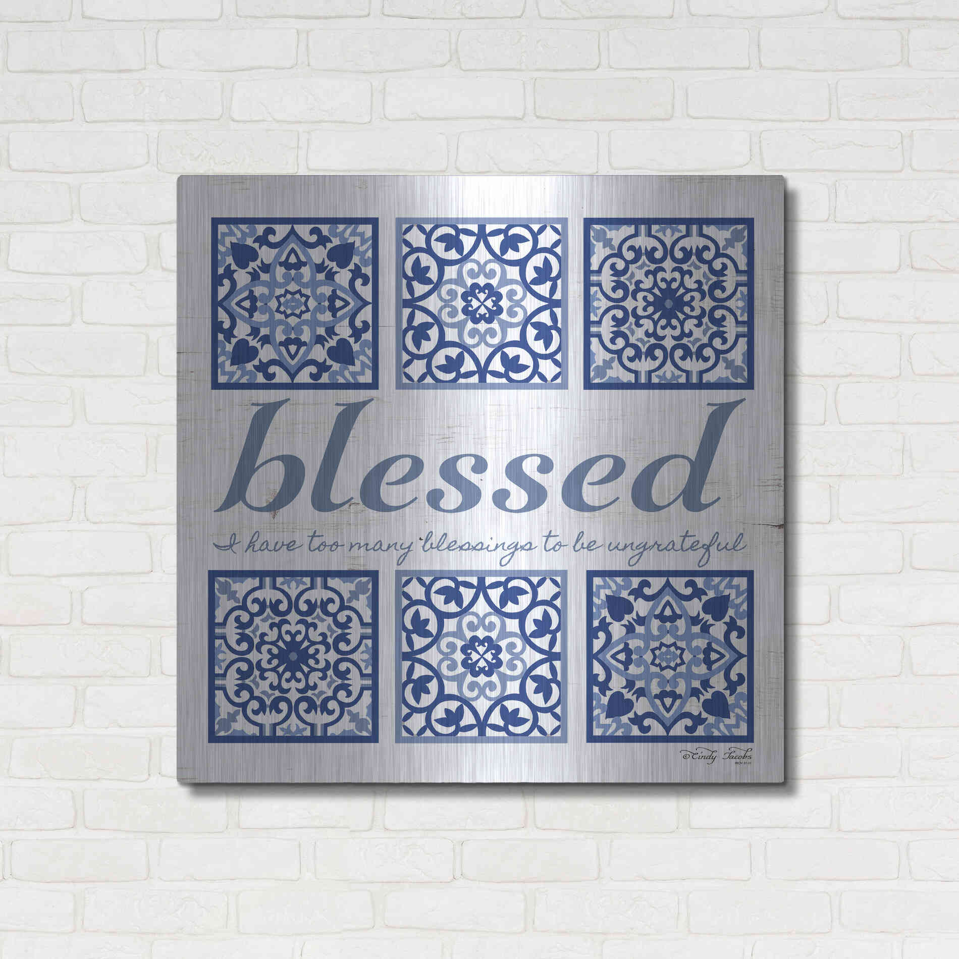 Luxe Metal Art 'Blessed Tile' by Cindy Jacobs, Metal Wall Art,36x36