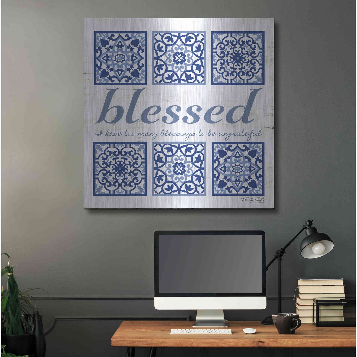 Luxe Metal Art 'Blessed Tile' by Cindy Jacobs, Metal Wall Art,36x36