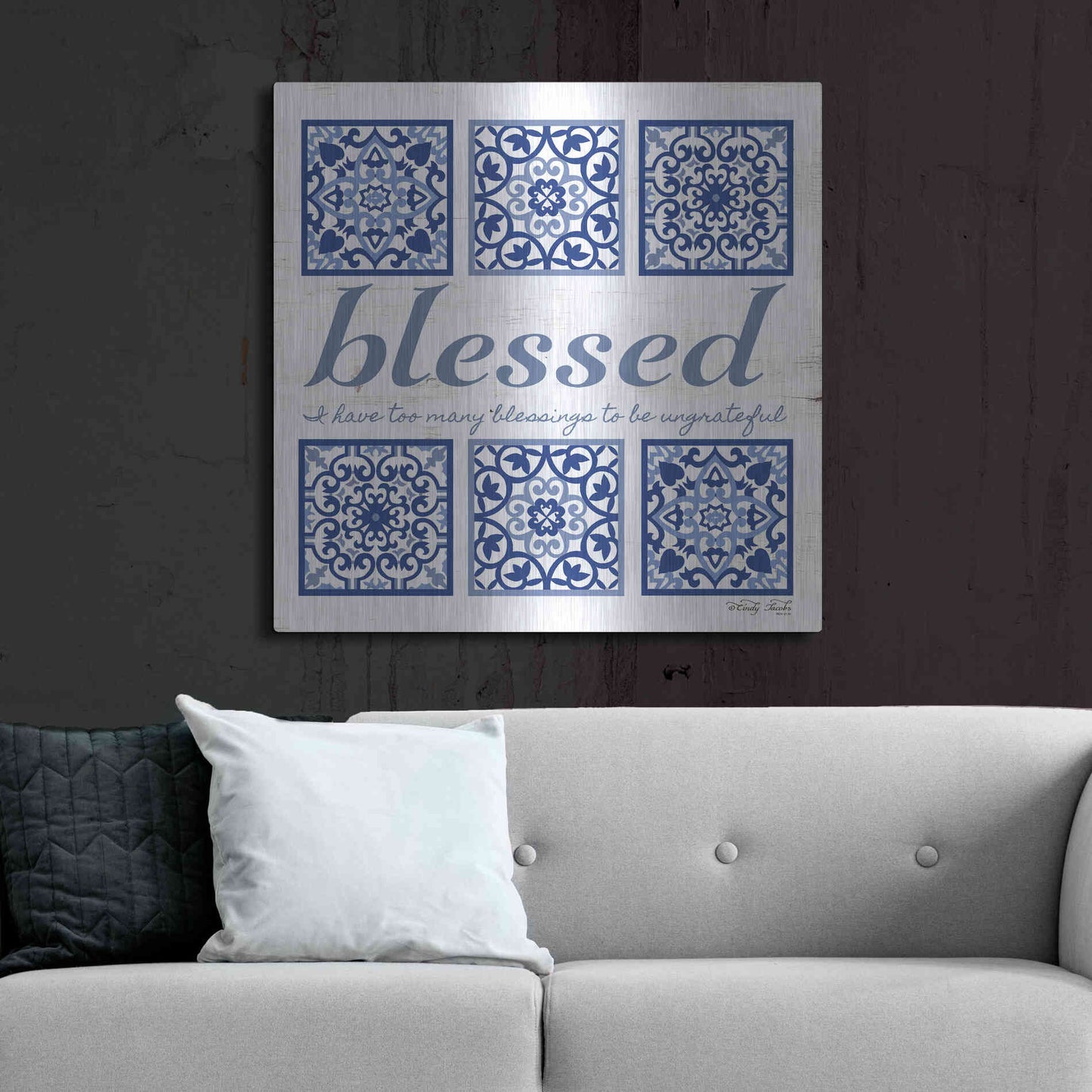 Luxe Metal Art 'Blessed Tile' by Cindy Jacobs, Metal Wall Art,36x36