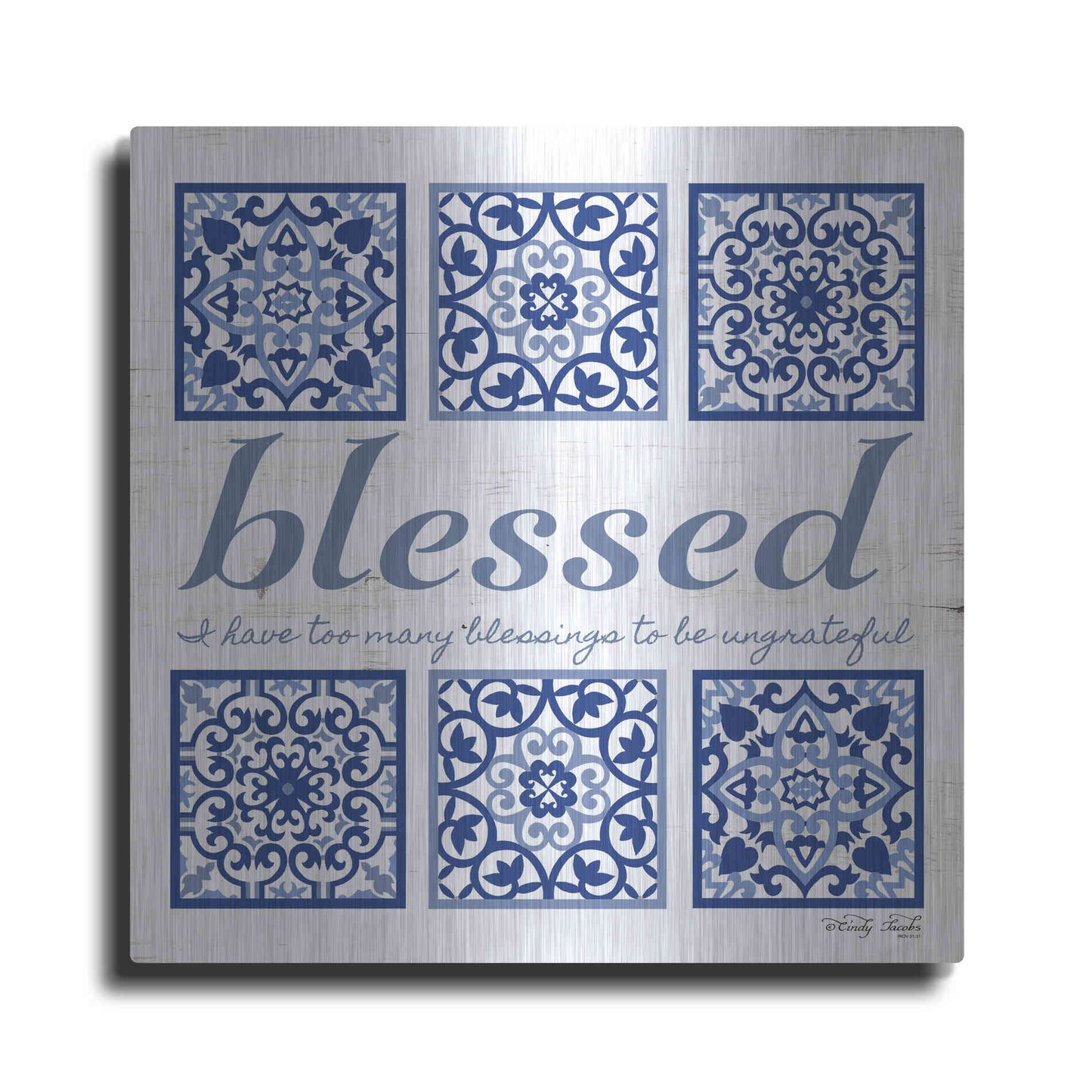 Luxe Metal Art 'Blessed Tile' by Cindy Jacobs, Metal Wall Art
