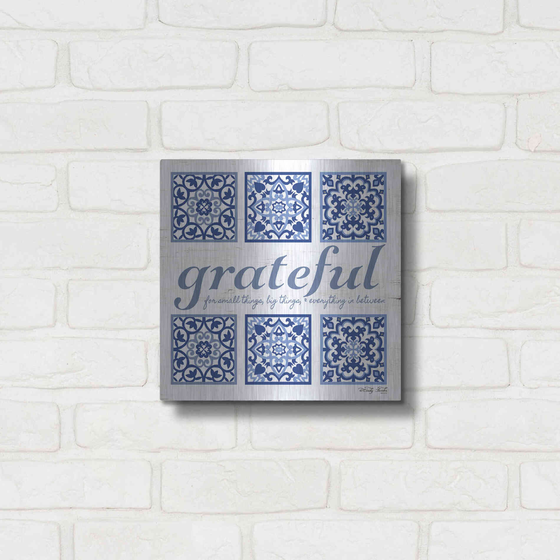 Luxe Metal Art 'Grateful Tile' by Cindy Jacobs, Metal Wall Art,12x12