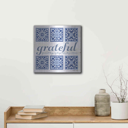 Luxe Metal Art 'Grateful Tile' by Cindy Jacobs, Metal Wall Art,12x12