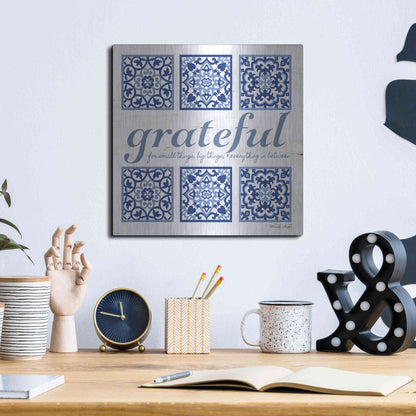 Luxe Metal Art 'Grateful Tile' by Cindy Jacobs, Metal Wall Art,12x12
