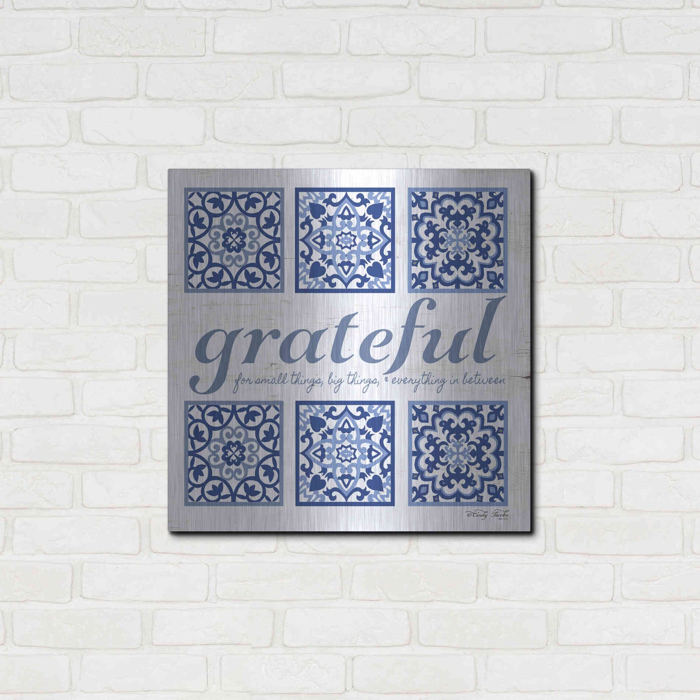Luxe Metal Art 'Grateful Tile' by Cindy Jacobs, Metal Wall Art,24x24