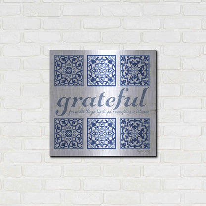 Luxe Metal Art 'Grateful Tile' by Cindy Jacobs, Metal Wall Art,24x24