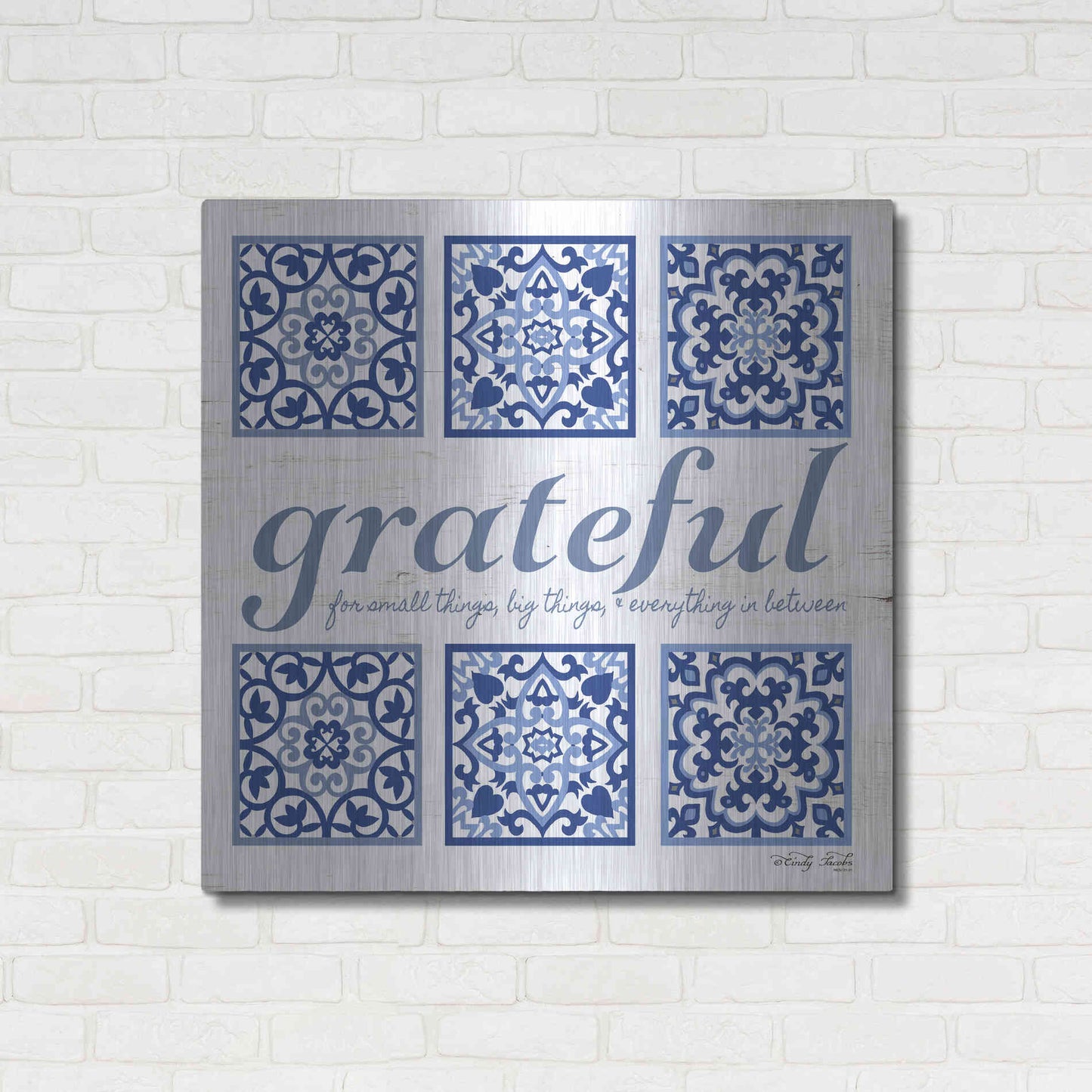 Luxe Metal Art 'Grateful Tile' by Cindy Jacobs, Metal Wall Art,36x36