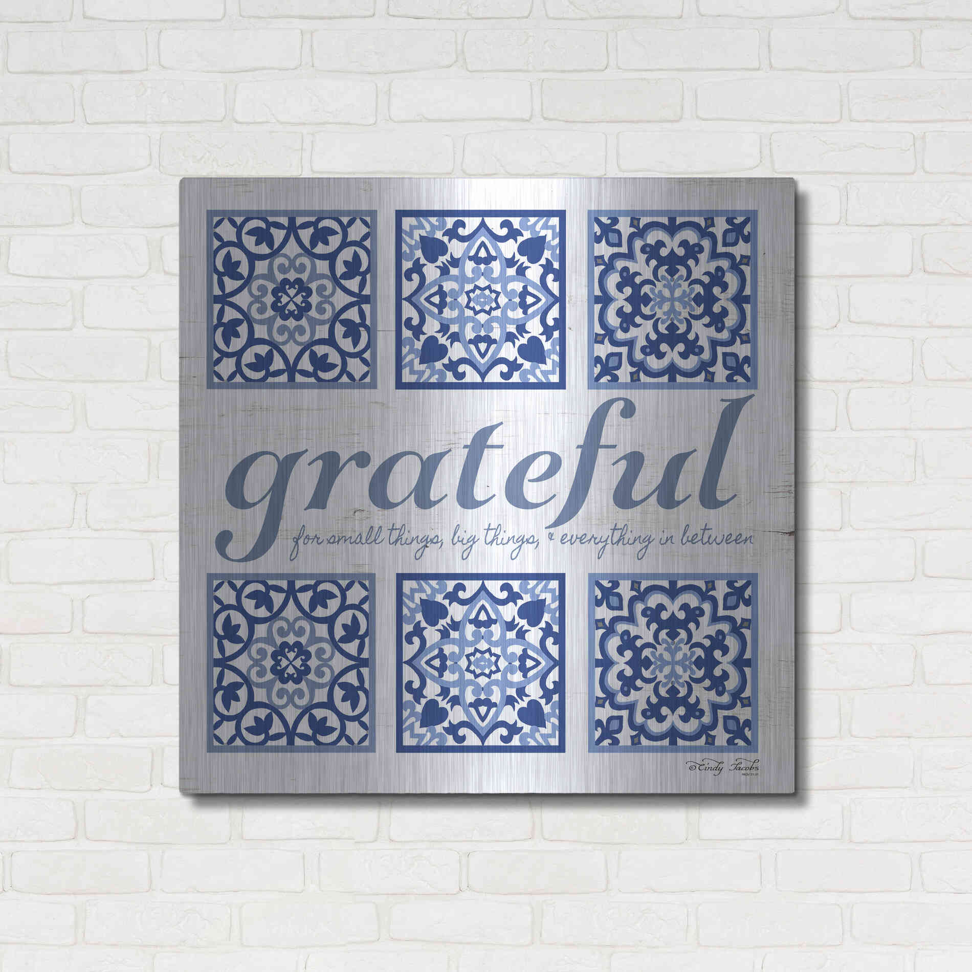 Luxe Metal Art 'Grateful Tile' by Cindy Jacobs, Metal Wall Art,36x36