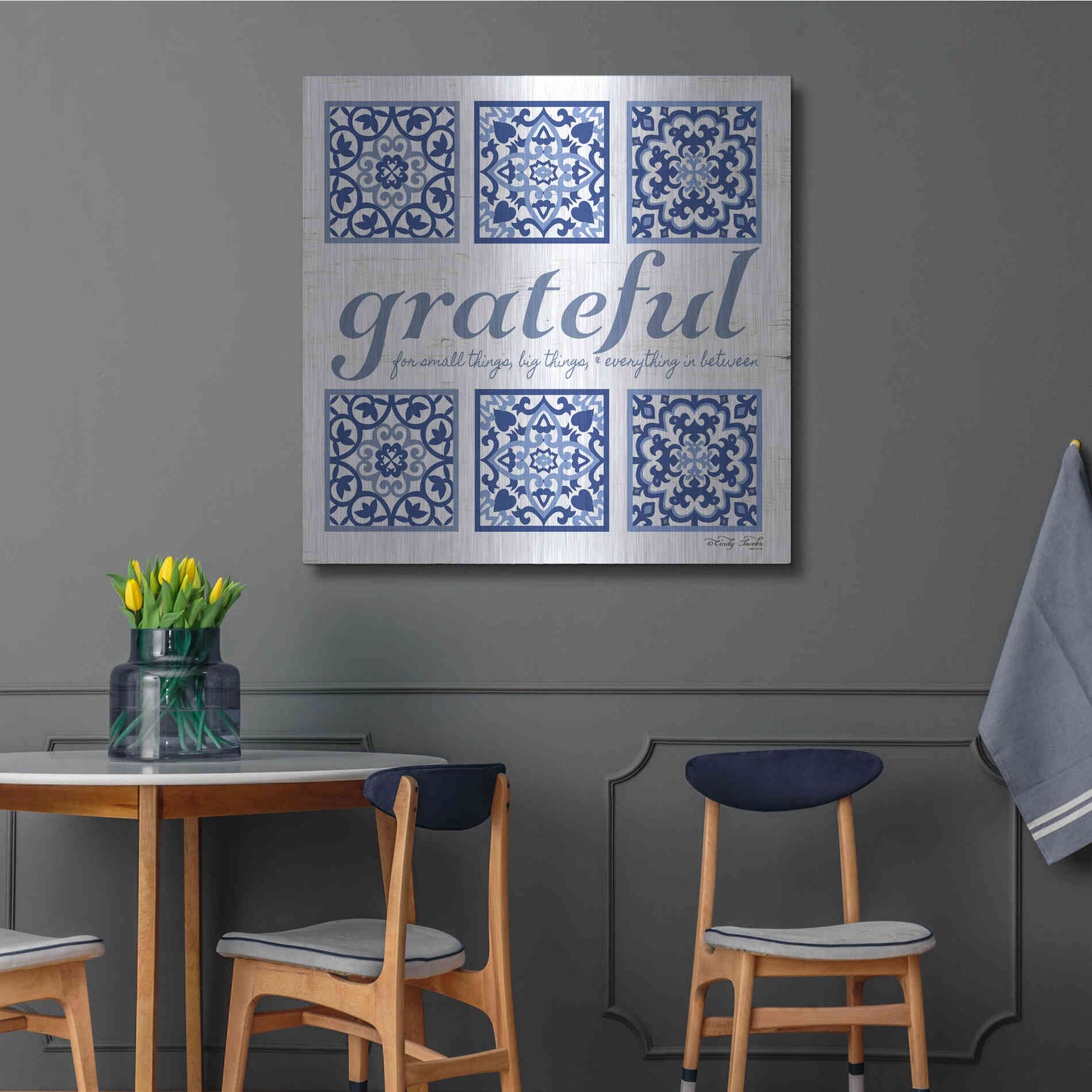 Luxe Metal Art 'Grateful Tile' by Cindy Jacobs, Metal Wall Art,36x36