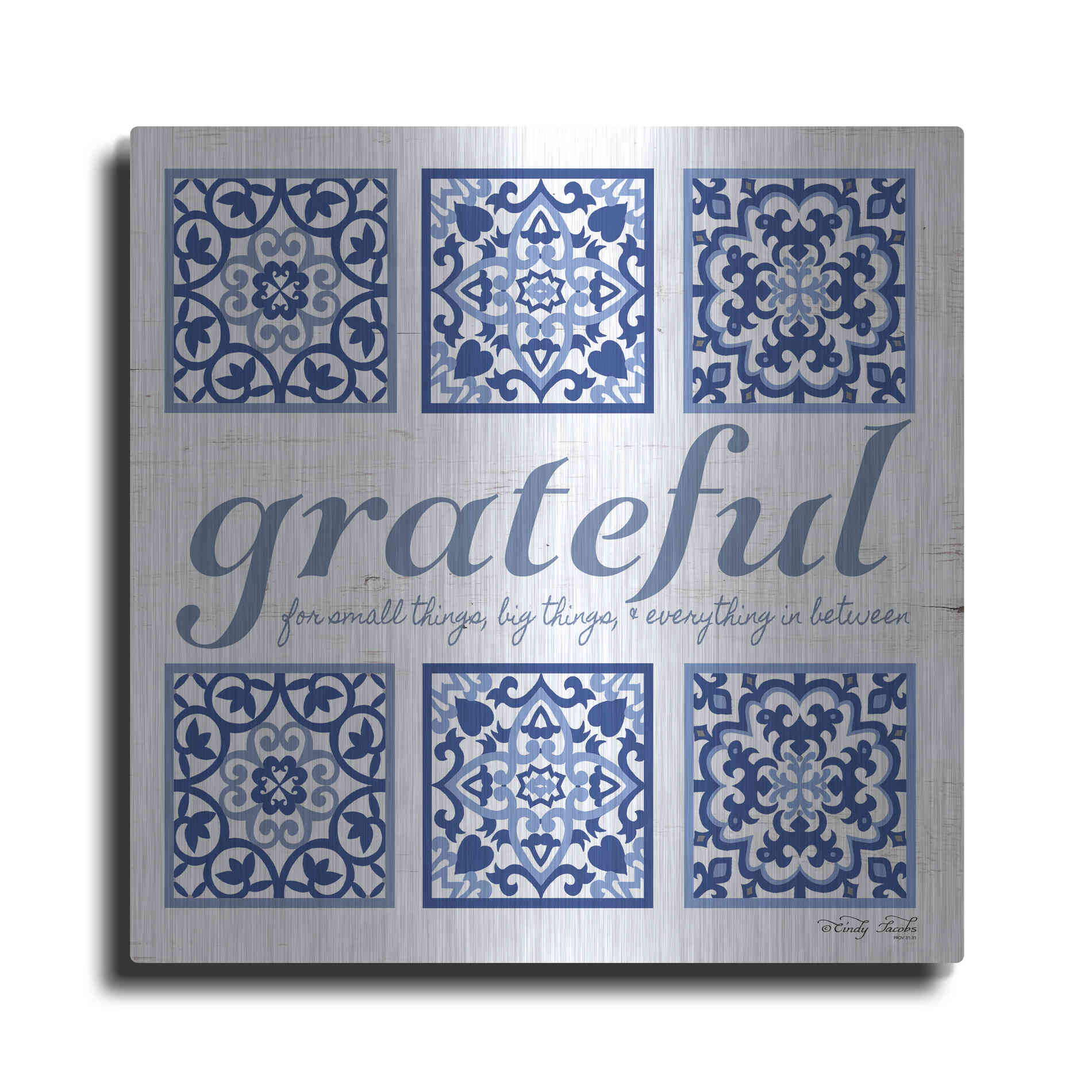 Luxe Metal Art 'Grateful Tile' by Cindy Jacobs, Metal Wall Art