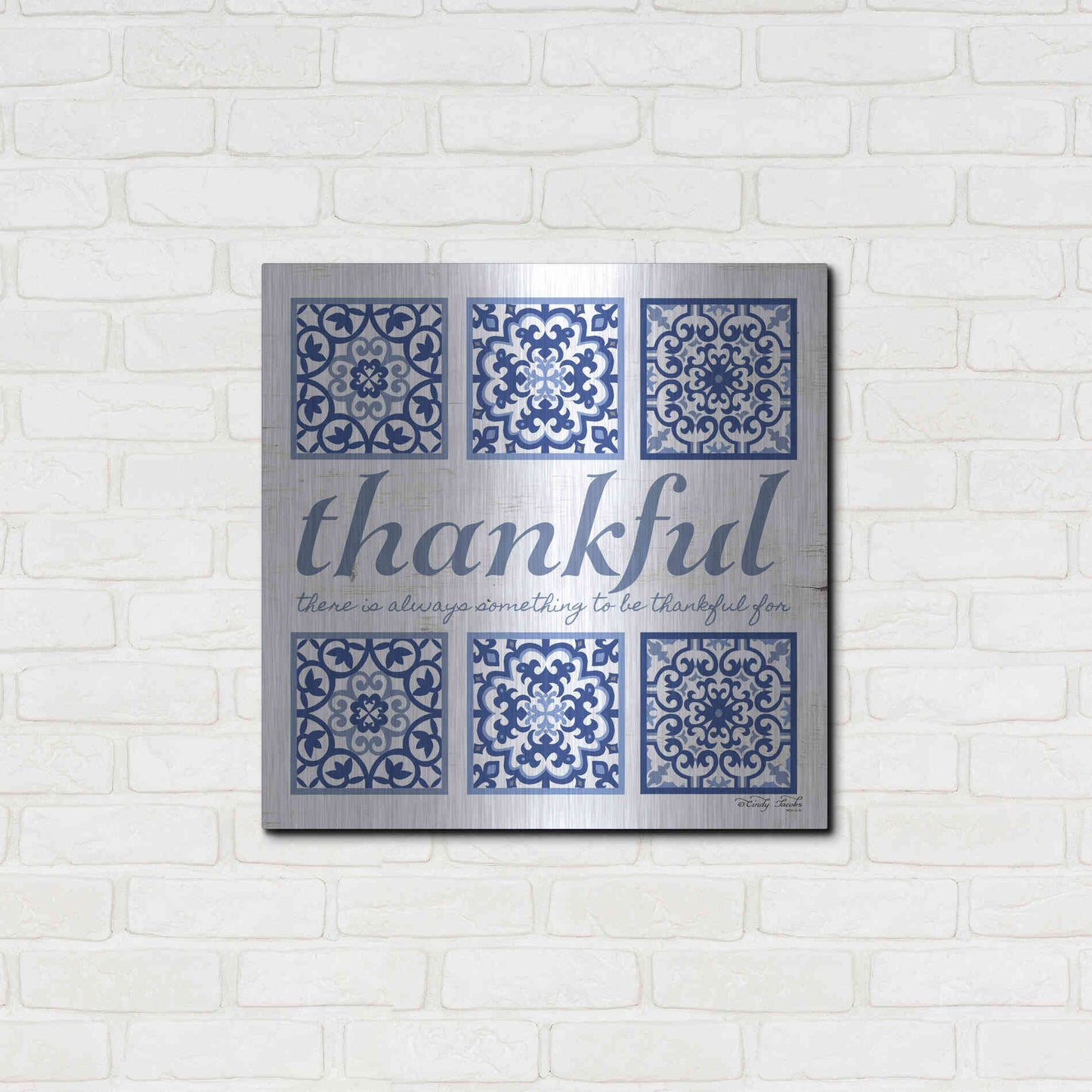 Luxe Metal Art 'Thankful Tile' by Cindy Jacobs, Metal Wall Art,24x24