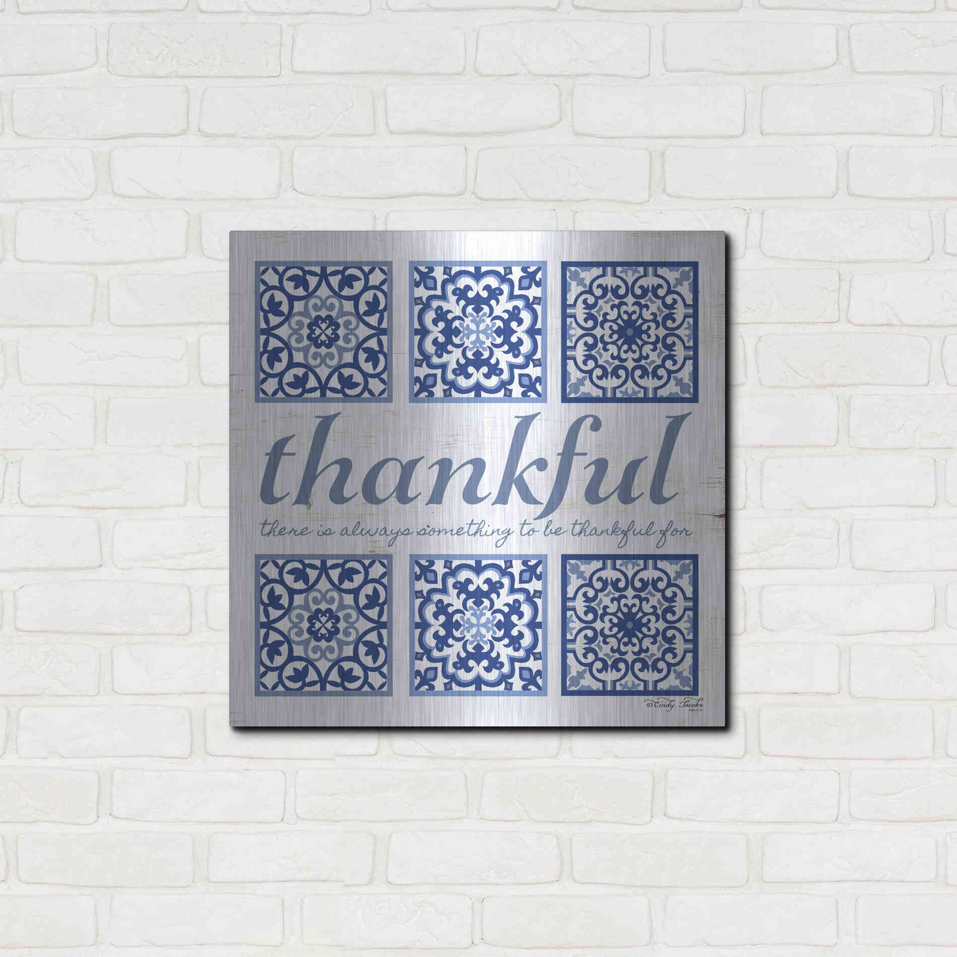 Luxe Metal Art 'Thankful Tile' by Cindy Jacobs, Metal Wall Art,24x24